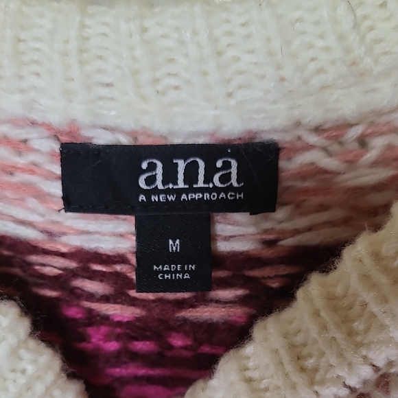 a.n.a. Women’s Fair Isle Sweater White Pink Burgundy Knit Pullover Size Medium - Picture 3 of 14